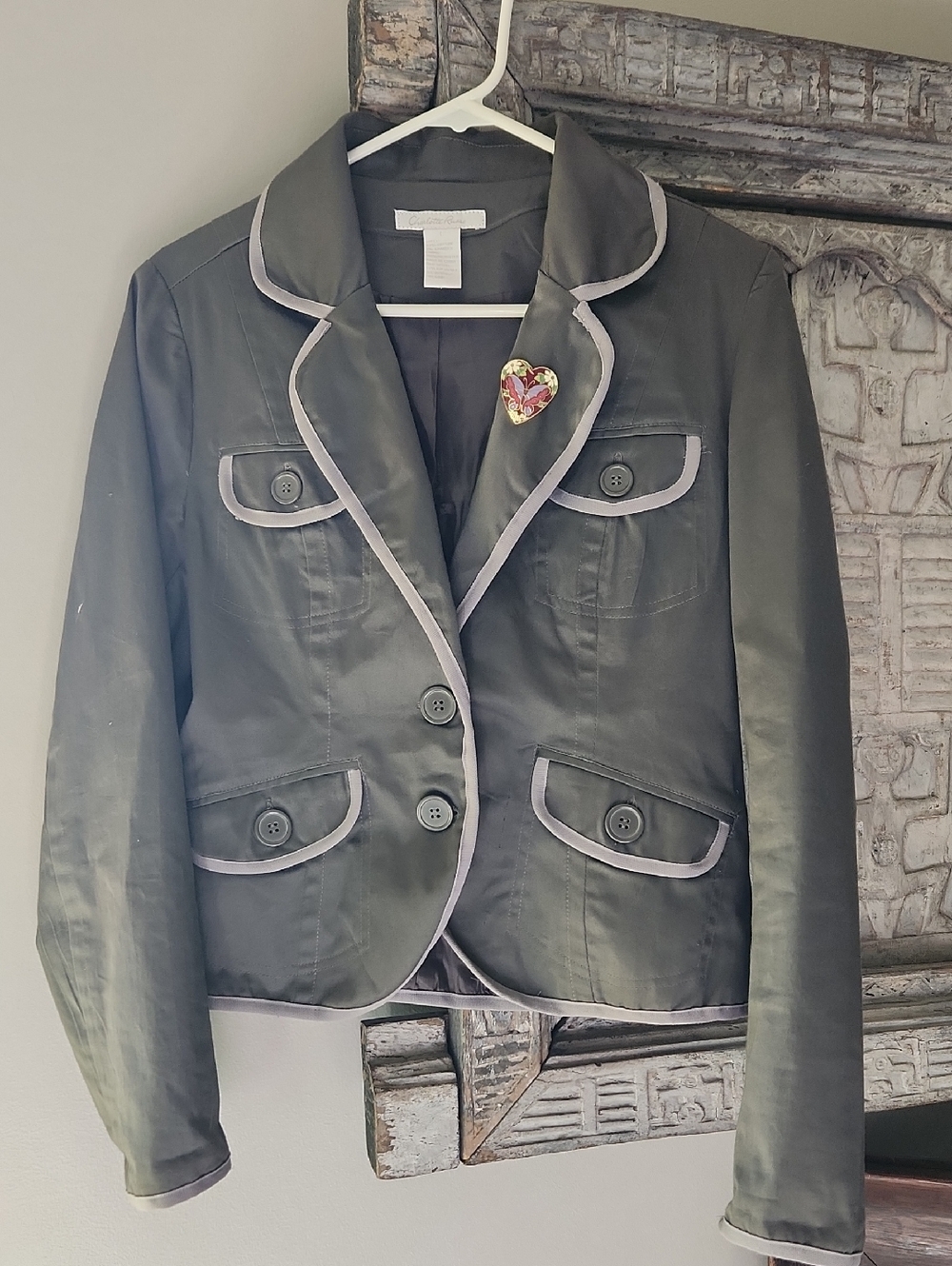 Smart Charlotte Russe Grey Blazer with Light Gray Piping Sz Lg